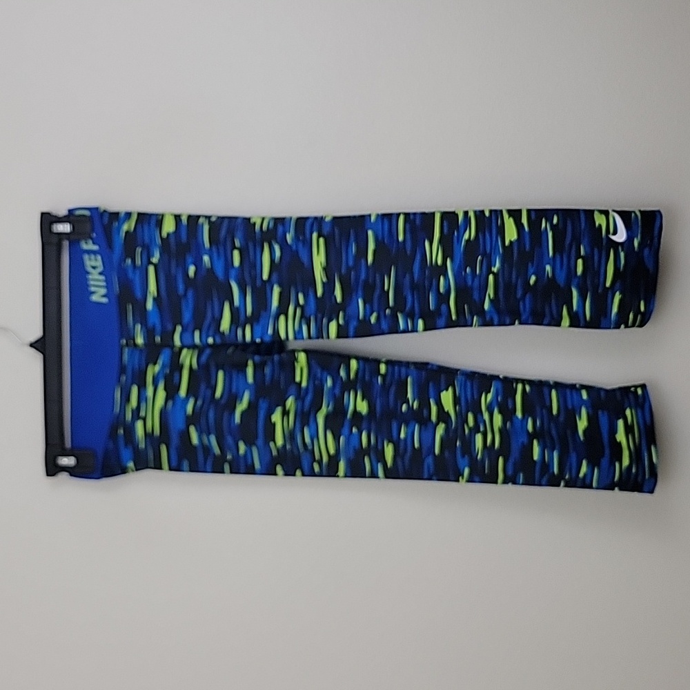 Nike Pro Blue, Black & Yellow Multicolored Leggings S